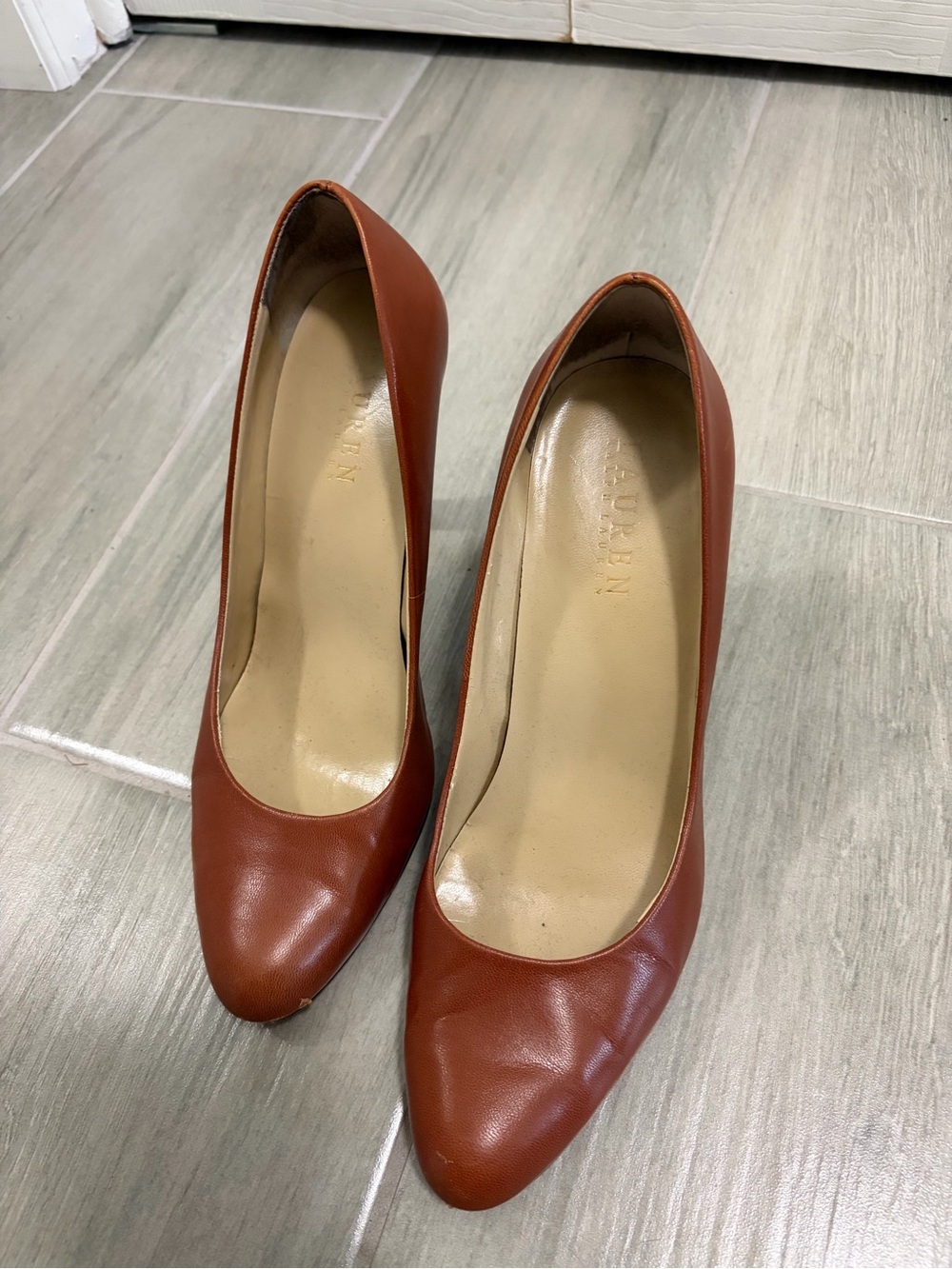 Lauren Ralph Lauren Rust Brown Leather Pointed-Toe Pumps